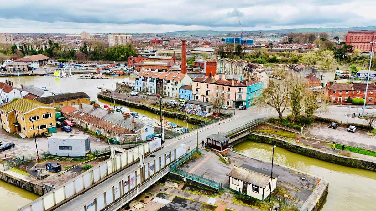 Aerial view of bristol harbour